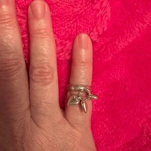 Sterling Silver Heart Dangle Ring - Size 3.25 - Women Jewelry